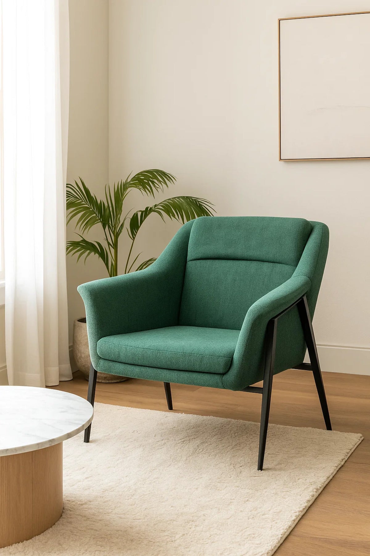 Modern Green Fabric Armchair, Comfortable Accent Chair for Living Room & Office