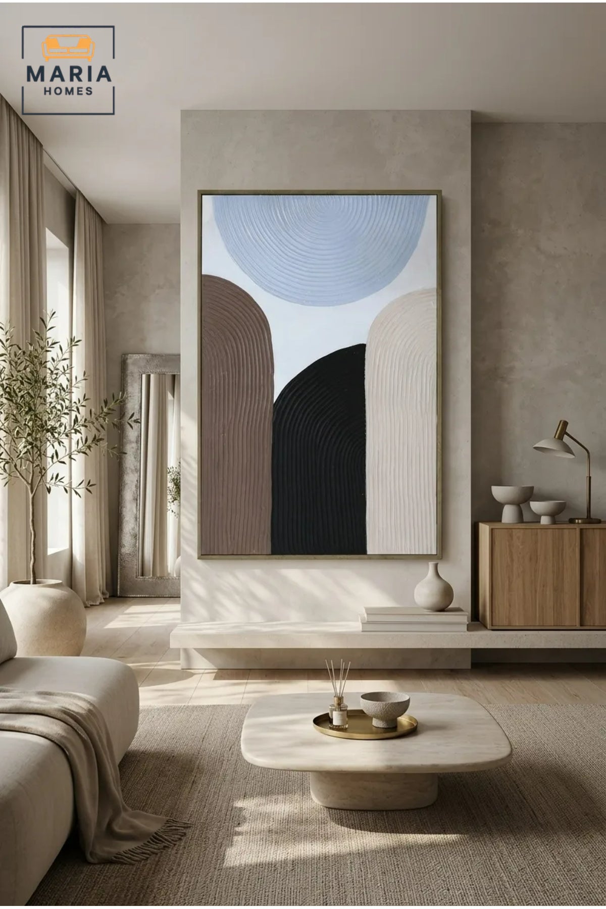 Modern Abstract Arch Wall Art √ê Textured Geometric Neutral Framed Artwork for Living Room, Bedroom & Office D≈Ωcor