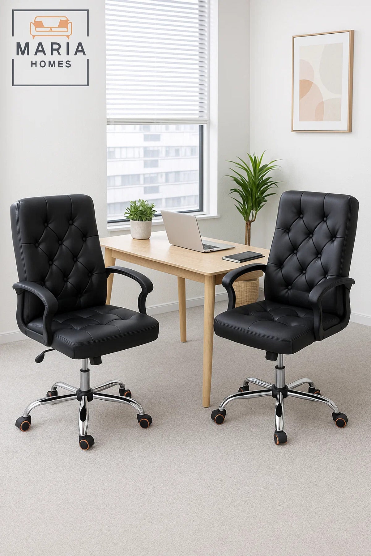 Ergonomic Black Office Chair with Padded Backrest and Wheels for Home and Office Comfort