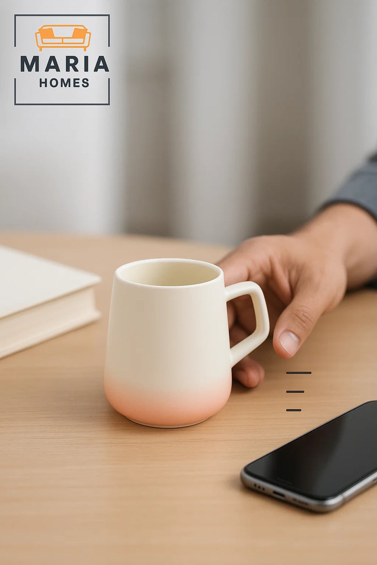 Ceramic Mug with Matte White and Pink Gradient – Modern Handle Design