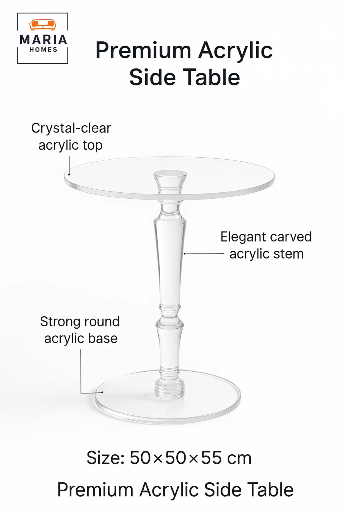 Elegant Clear Acrylic Round Side Table 50_50_55 cm √ê Modern Crystal Style Accent Table