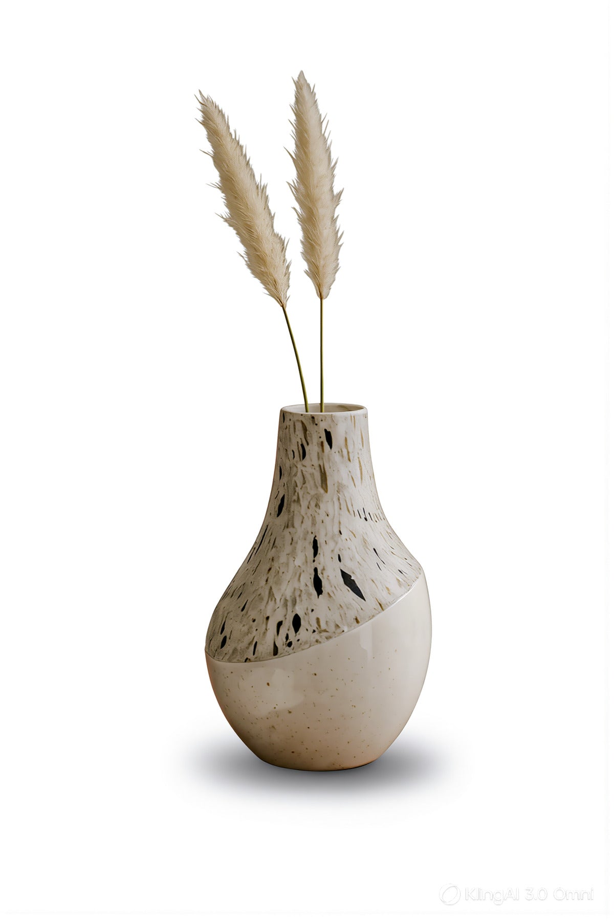 White Terrazzo and Glossy Ceramic Vase – Modern Two-Tone Decorative Flower Pot