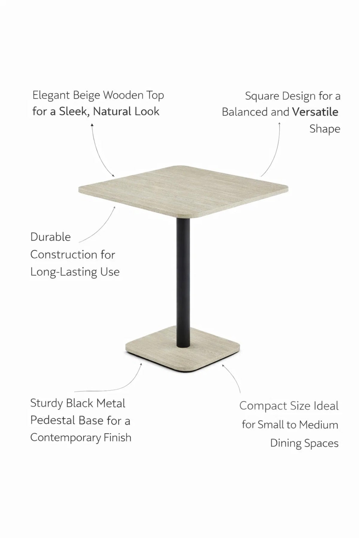 Beige Square Melamine Dining Table Black Metal Leg 70cm Modern Compact Cafe Restaurant Bistro