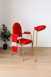 Red Prayer Chair with Back Support Ð Comfortable Metal Frame Chair with Foldable Kneeling Stand