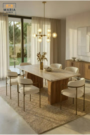 Large Rectangular Dining Table with Wooden Top and Curved Wooden Pedestal Legs, Modern Table for Dining Room, Kitchen, Café and Restaurant, Table Only Without Chairs