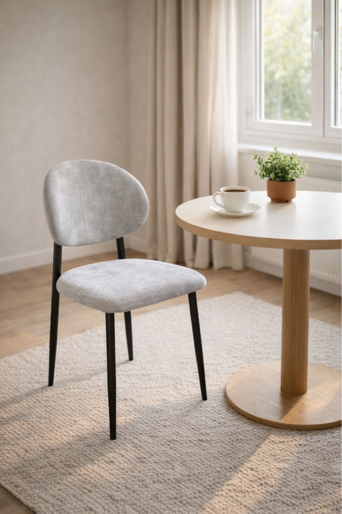 Grey Fabric Dining Chair Modern Upholstered with Black Legs grey fabric dining Kitchen