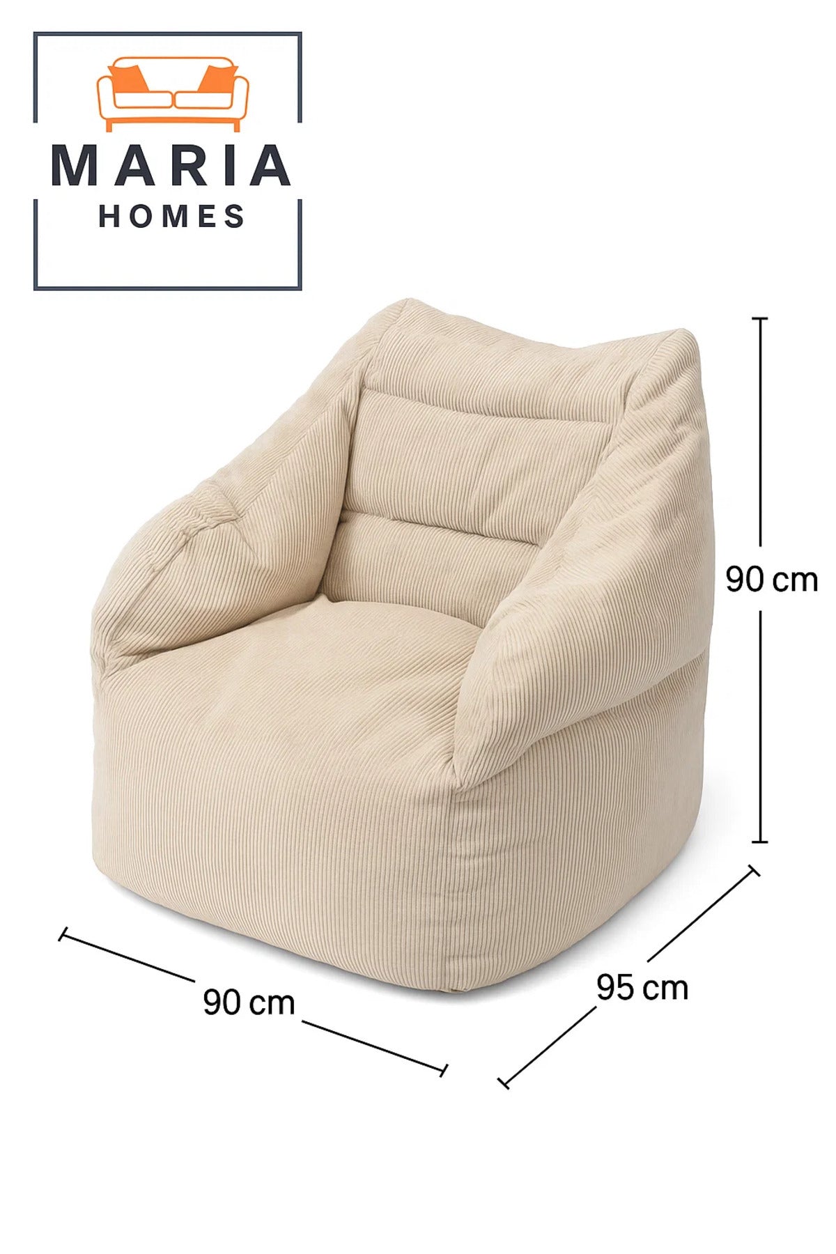 Beige Corduroy Bean Bag Chair Ð Large Floor Lounger with Back and Arm Support