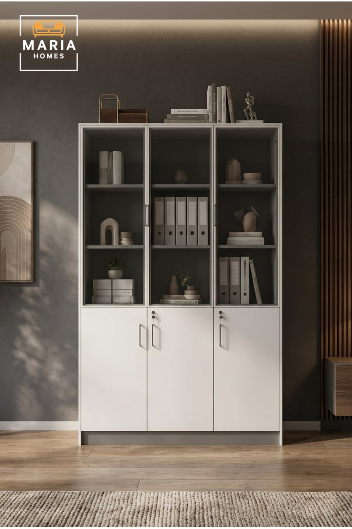 Modern Office Storage Cabinet with Glass Doors √ê Lockable Display & Filing Cabinet
