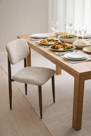 Brown Wood Dining Chair with Beige Fabric Seat Modern Upholstered Dining Chair