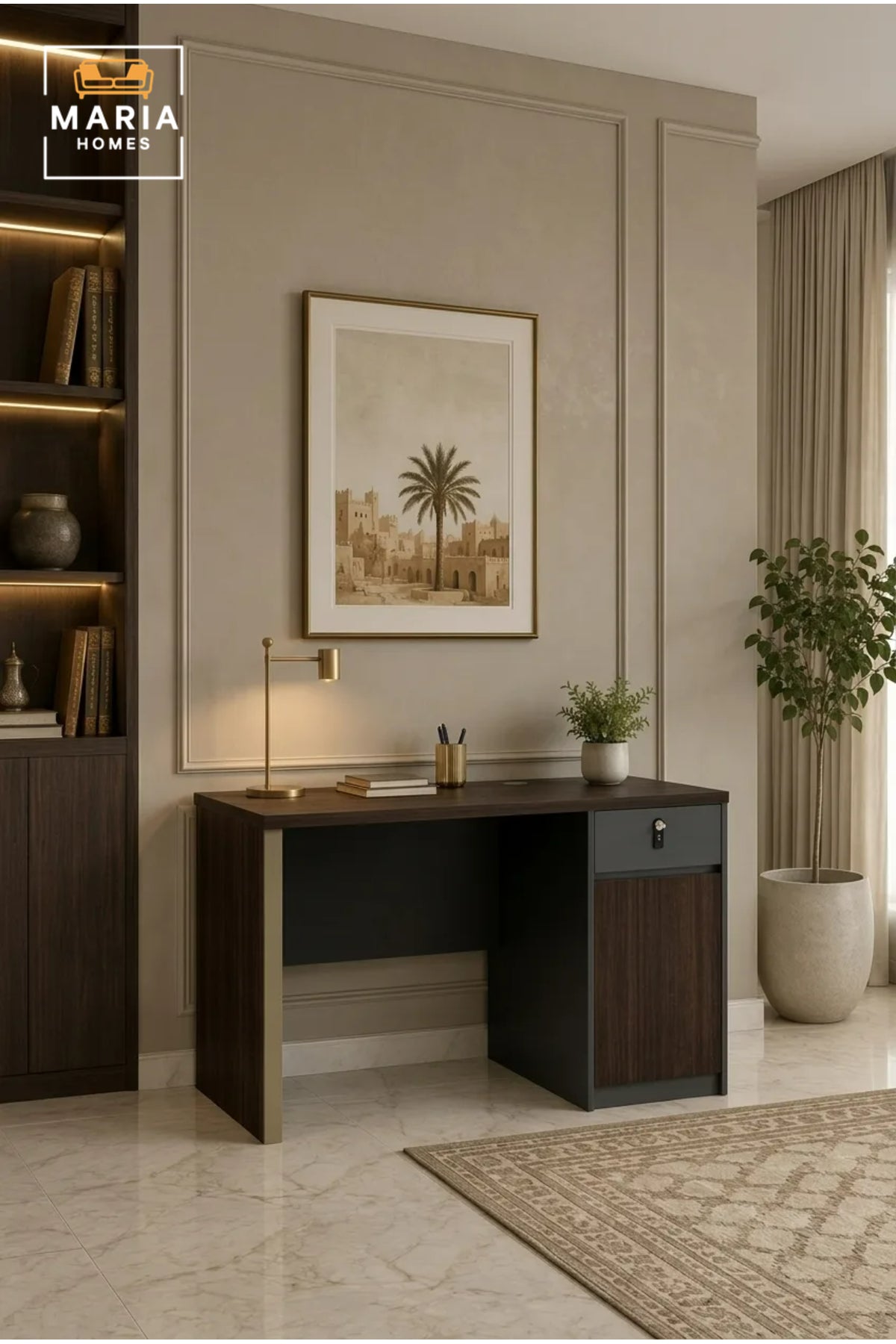 Compact Office Computer Desk with Lockable Storage Cabinet √ê Modern Workstation Table