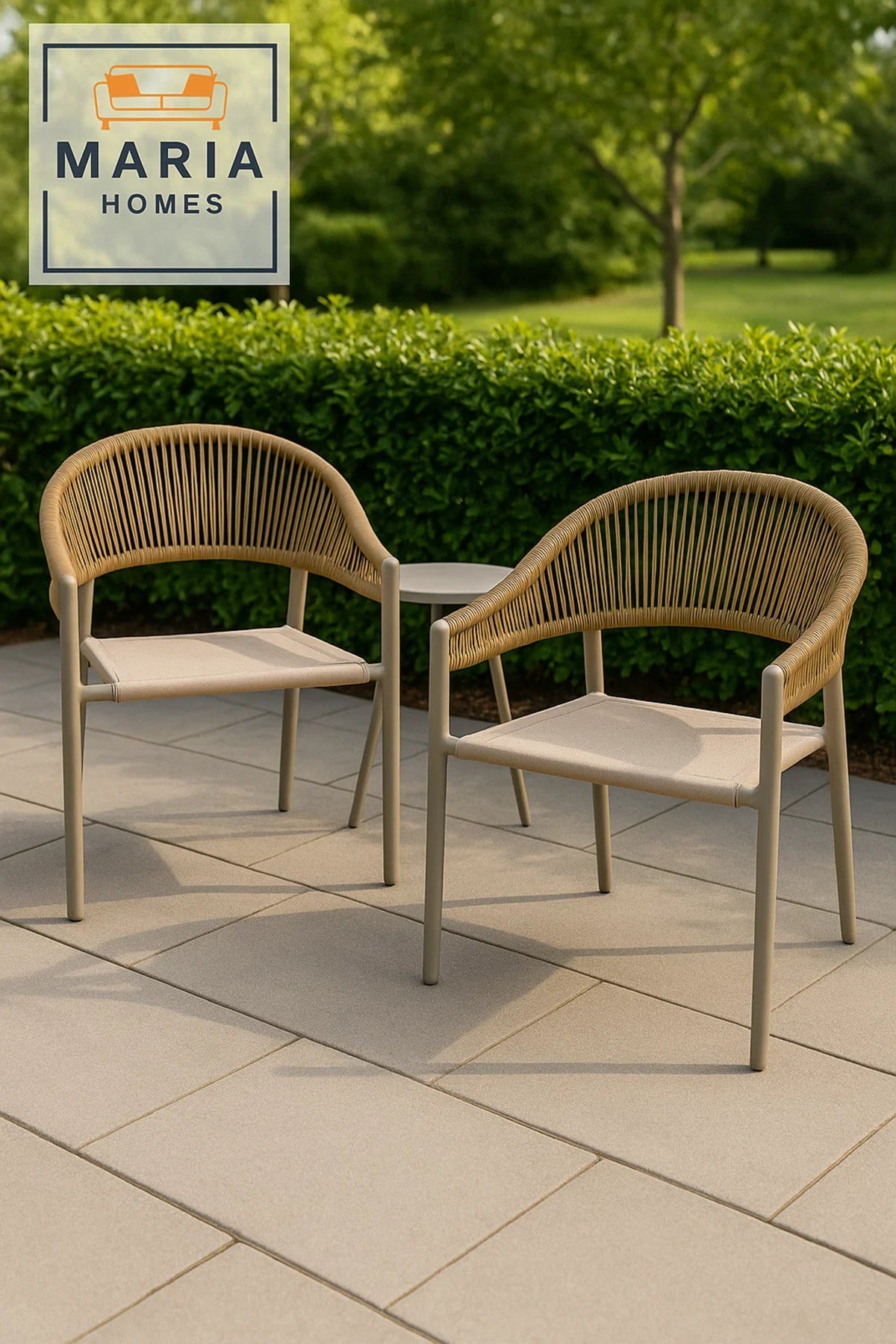 Outdoor Rope Chair in Beige and Brown Ð Breathable Mesh Seat for Patio or Garden