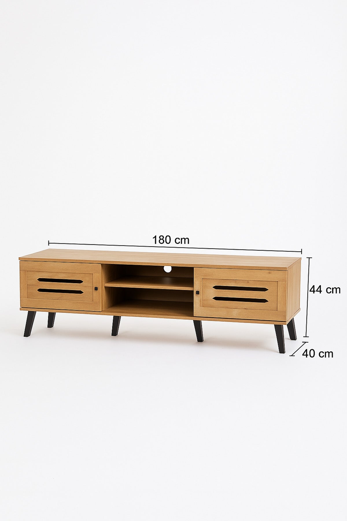 Light Brown Wooden TV Stand 180_40_44 cm Ð Modern TV Unit with Slot Design Doors and Open Shelves