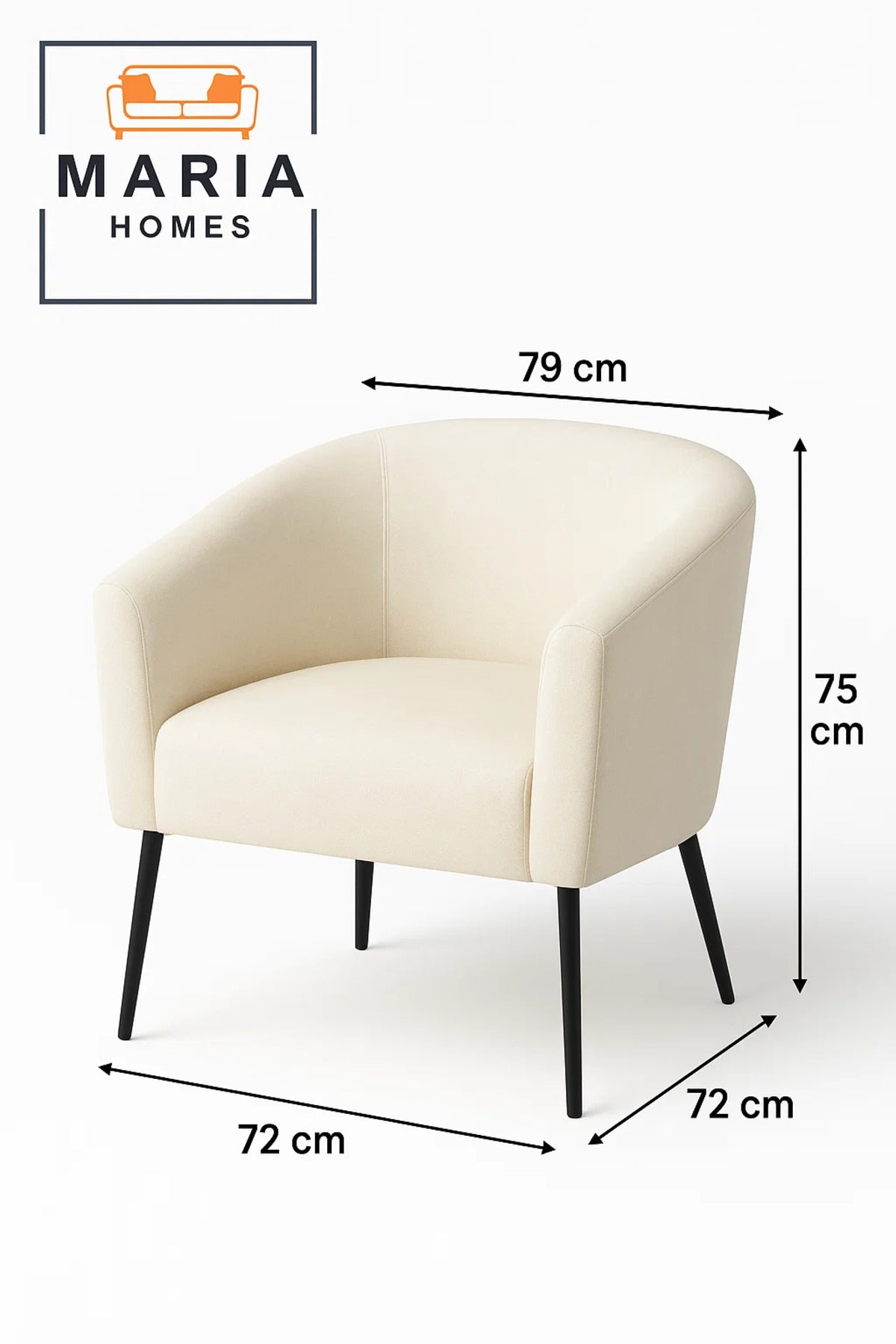 Ivory Curved Arm Lounge Chair Ð Modern Upholstered Accent Chair with Black Legs for Home or Office