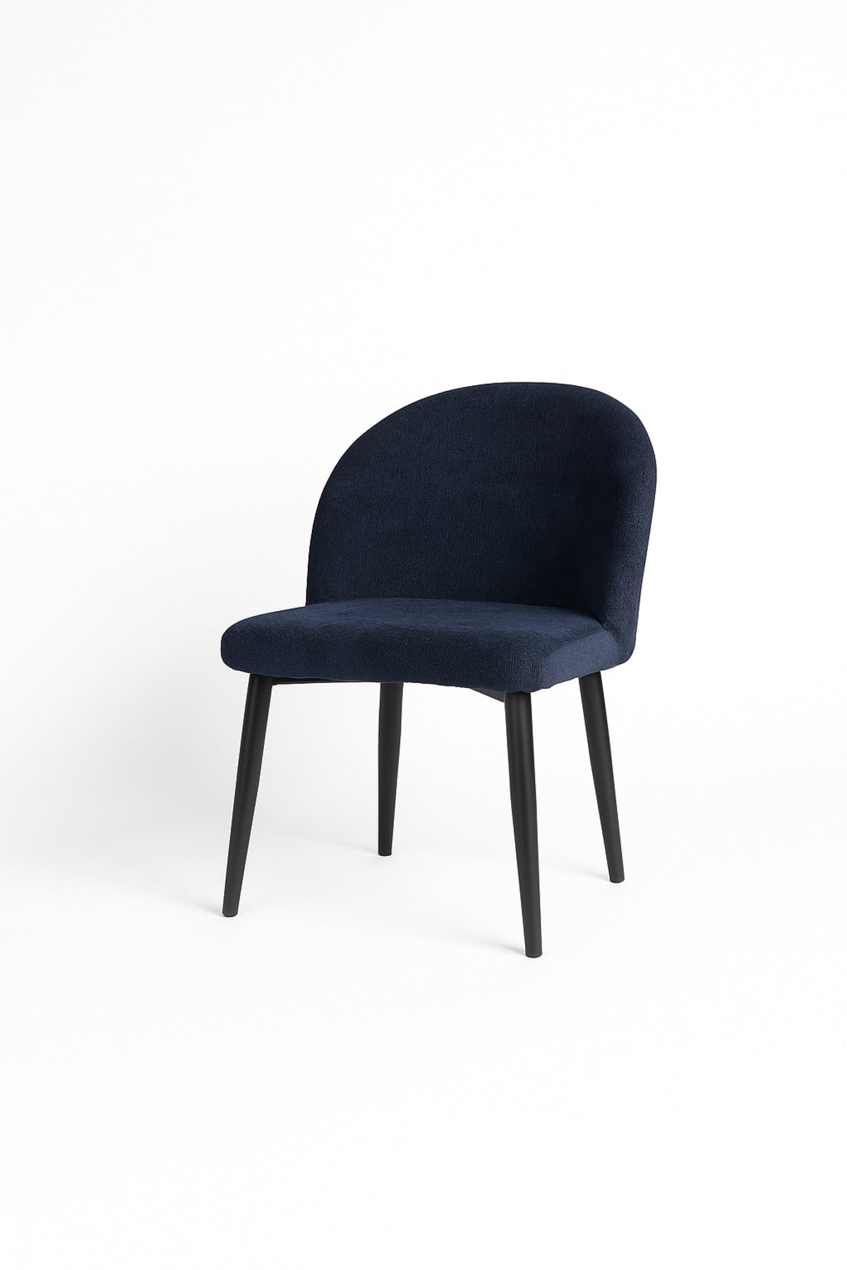 Blue Fabric Dining Chair Modern Upholstered Curved Back Chair with Black Metal Legs for Dining Room