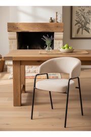 Light Beige Armchair with Black Metal Legs, 78x47x50 CM light beige armchair Dining