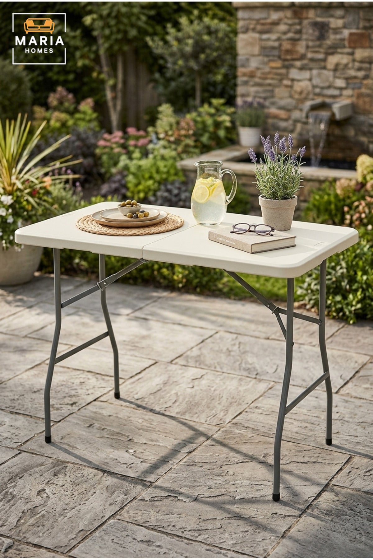 Portable Folding Table with Carry Handle and Metal Legs, Compact Multipurpose Table for Camping, Picnic, Garden, Balcony, Events and Indoor Use