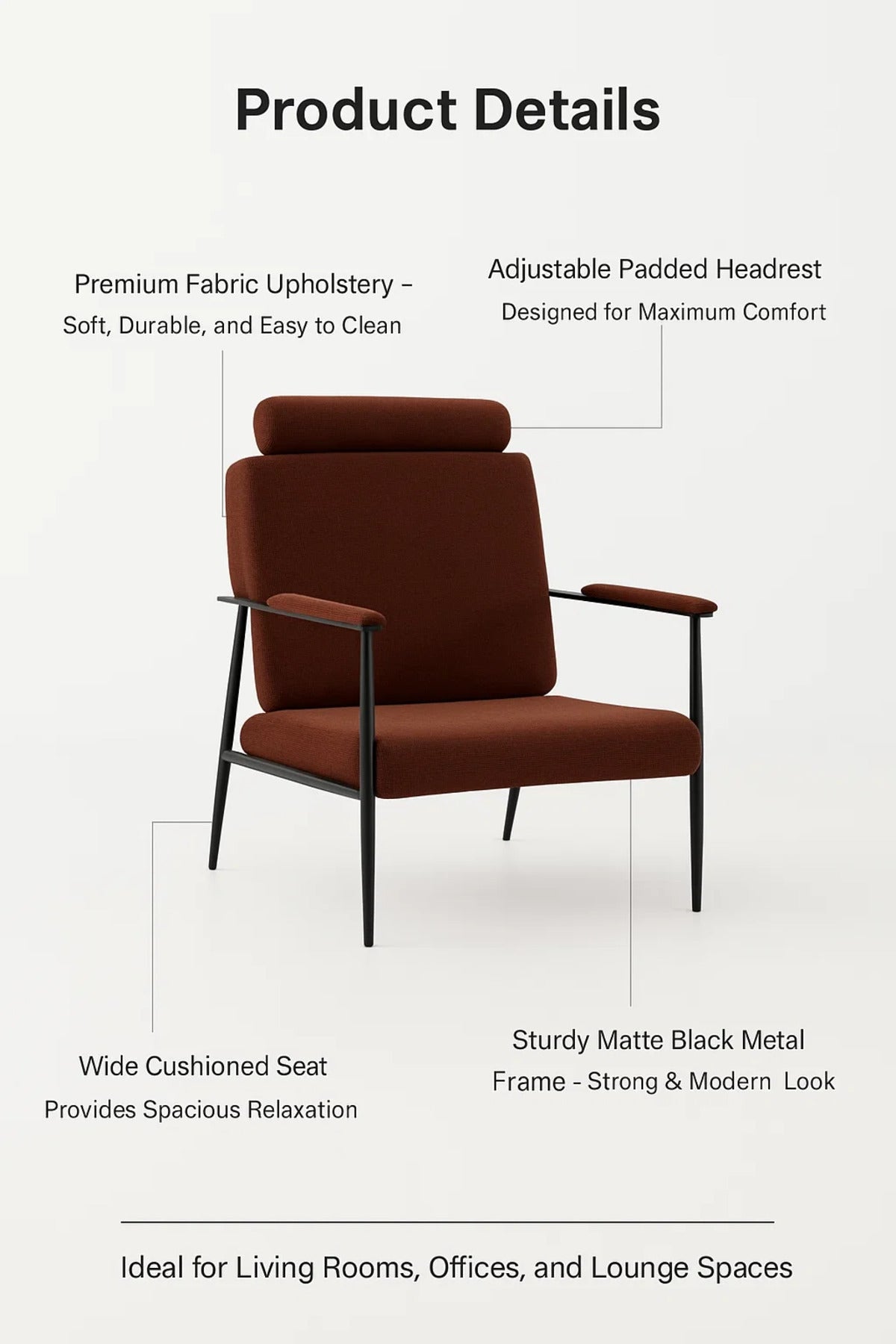 Luxury Coffee Lounge Chair with Headrest for Living Room Office, Modern Premium Comfortable Armchair