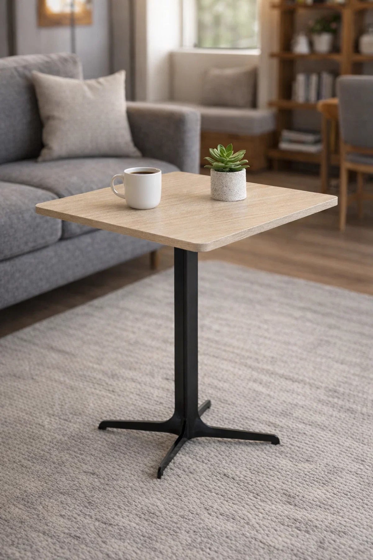 Beige Coffee Table with Black Base, 60x60x75 CM beige coffee table Dinner