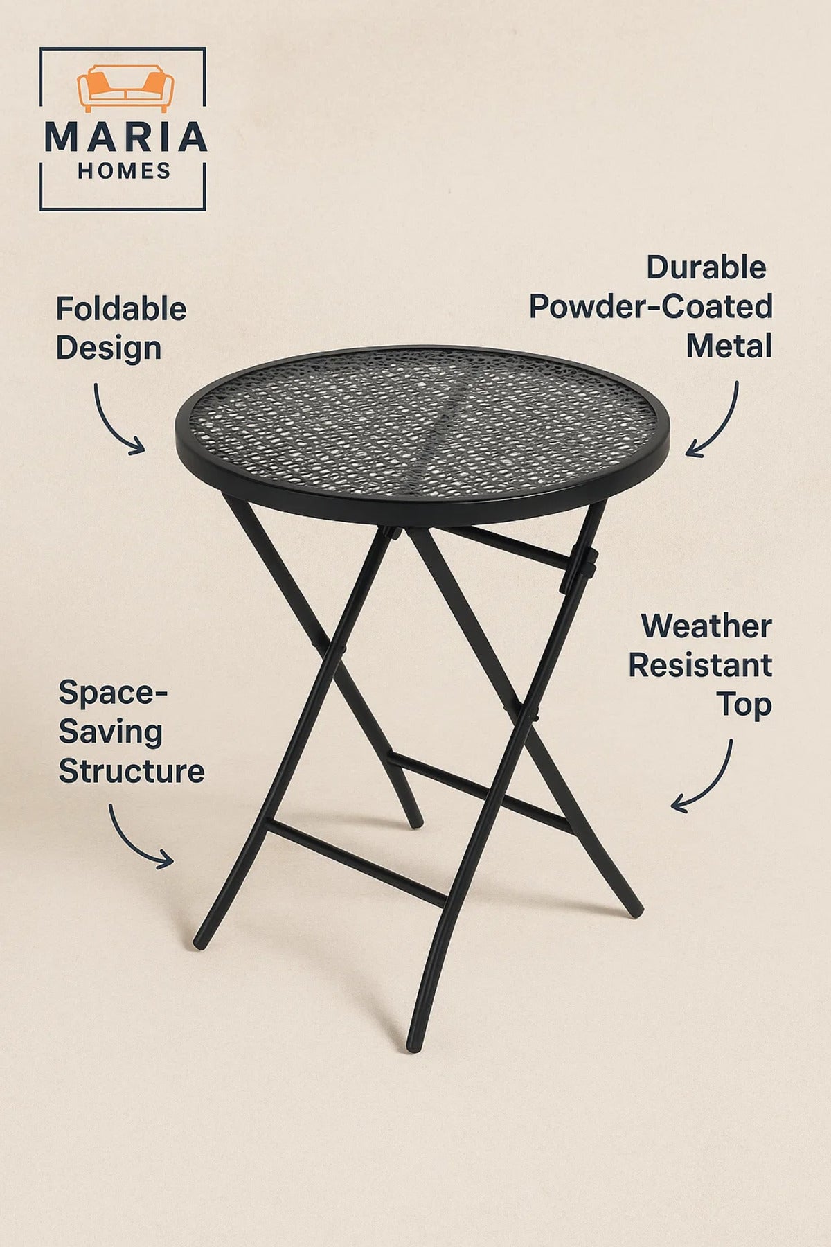 Foldable Round Metal Bistro Table Ð Black Perforated Design