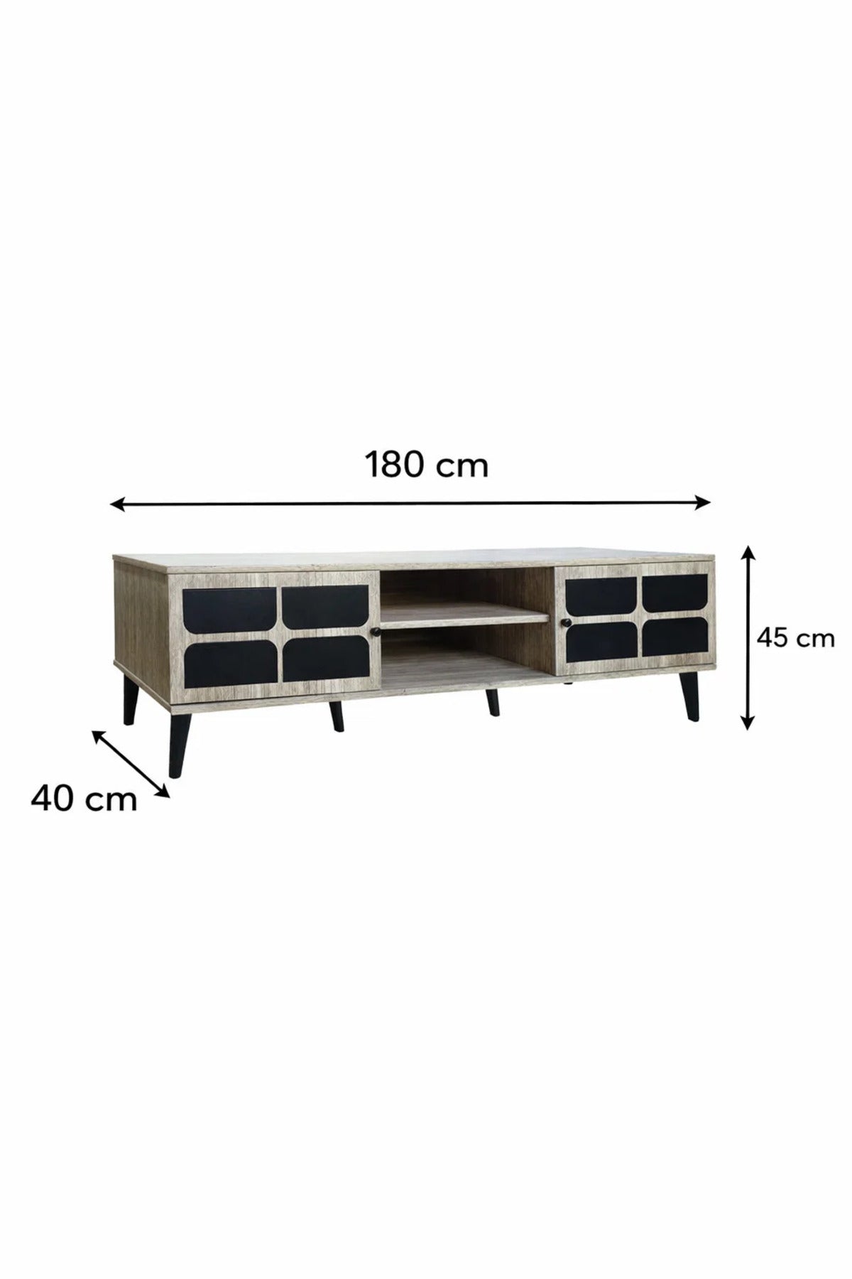 Beige & Black TV Stand √ê 180x40x45 cm Modern Plasma Table with Cabinets & Shelves