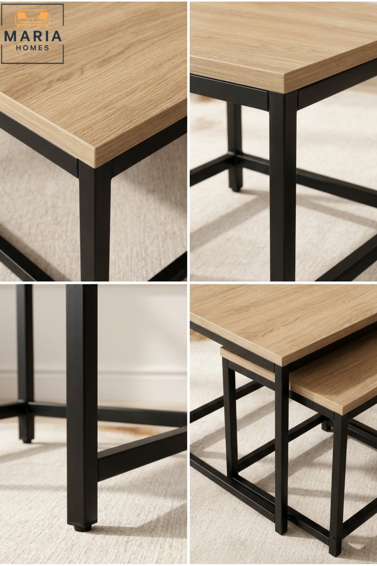 Modern Center Table set – Wooden Top with Metal Base, Living Room Coffee Table