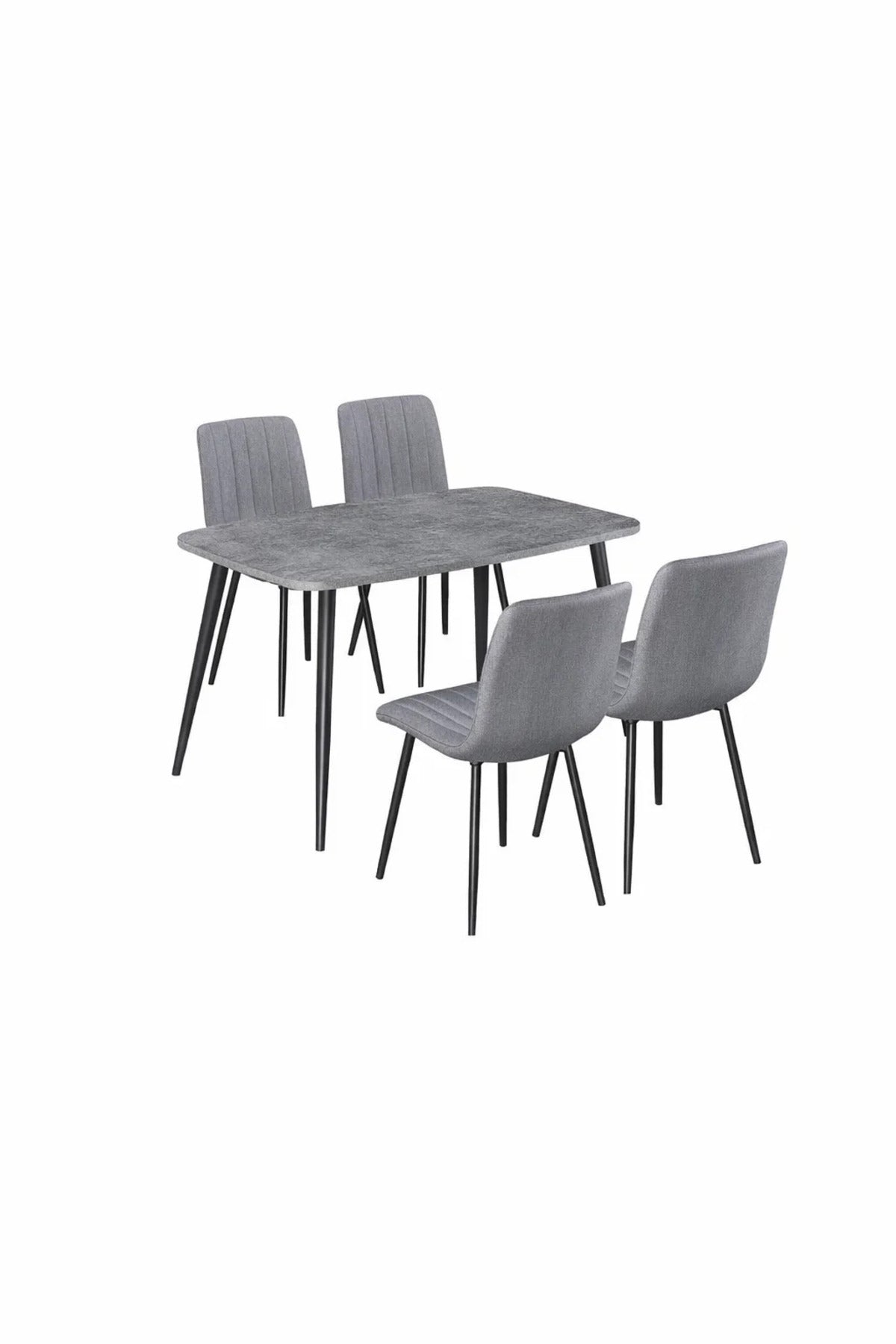 Modern Grey Dining Room Set 4 Fabric Chairs Stone Pattern Table Black Metal Legs 130x80cm Kit