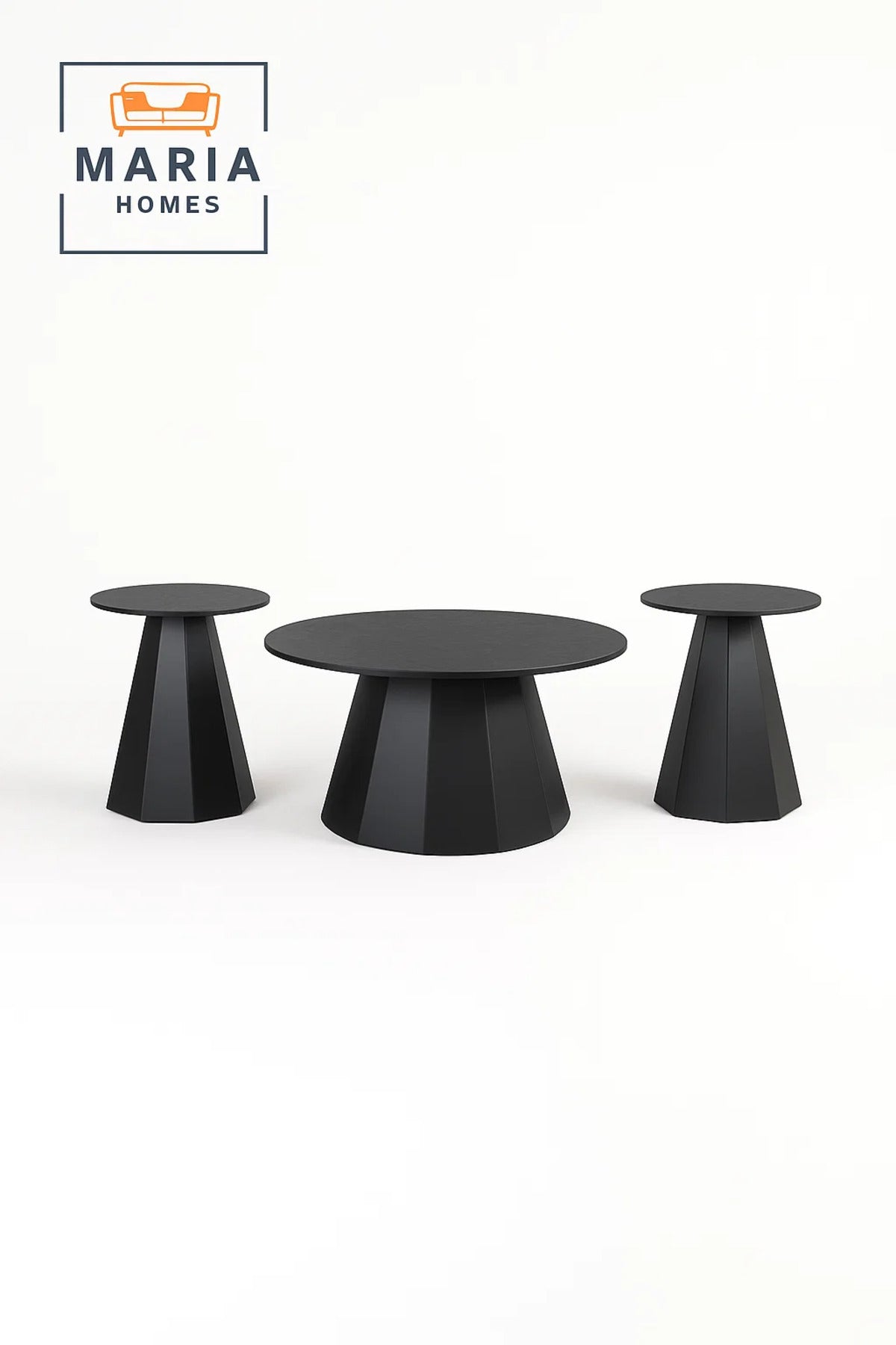 3-Piece Modern Black Cone Base Coffee Table Set
