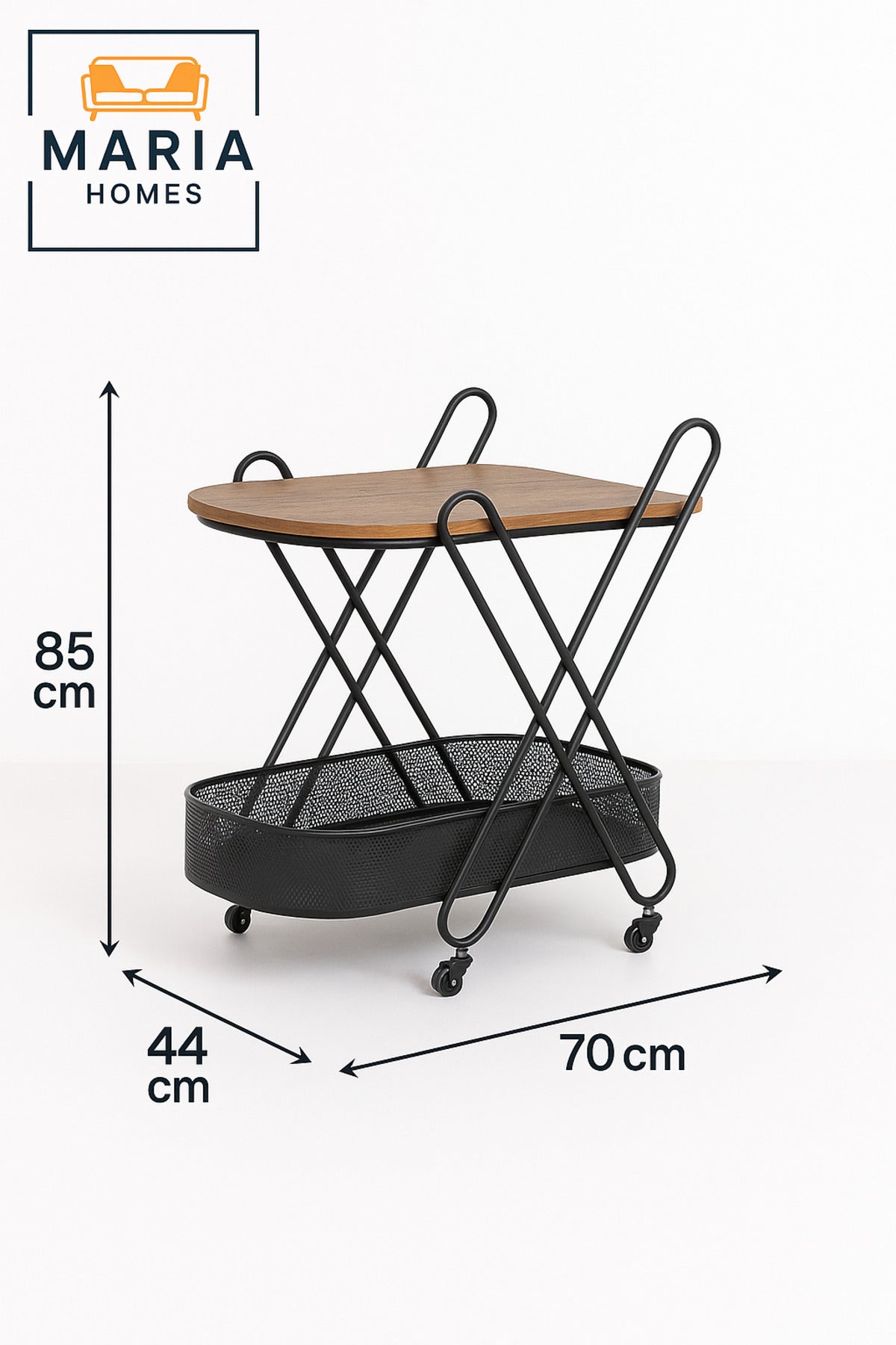 Brown Wooden Serving Trolley with Black Metal Frame Ð Modern Bar & Tea Cart with Wheels 70_44_85 cm