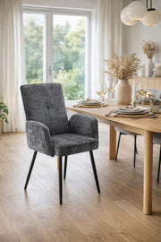 Grey Upholstered Dining Chair with Armrests and Metal Legs 96x49x46cm grey upholstered