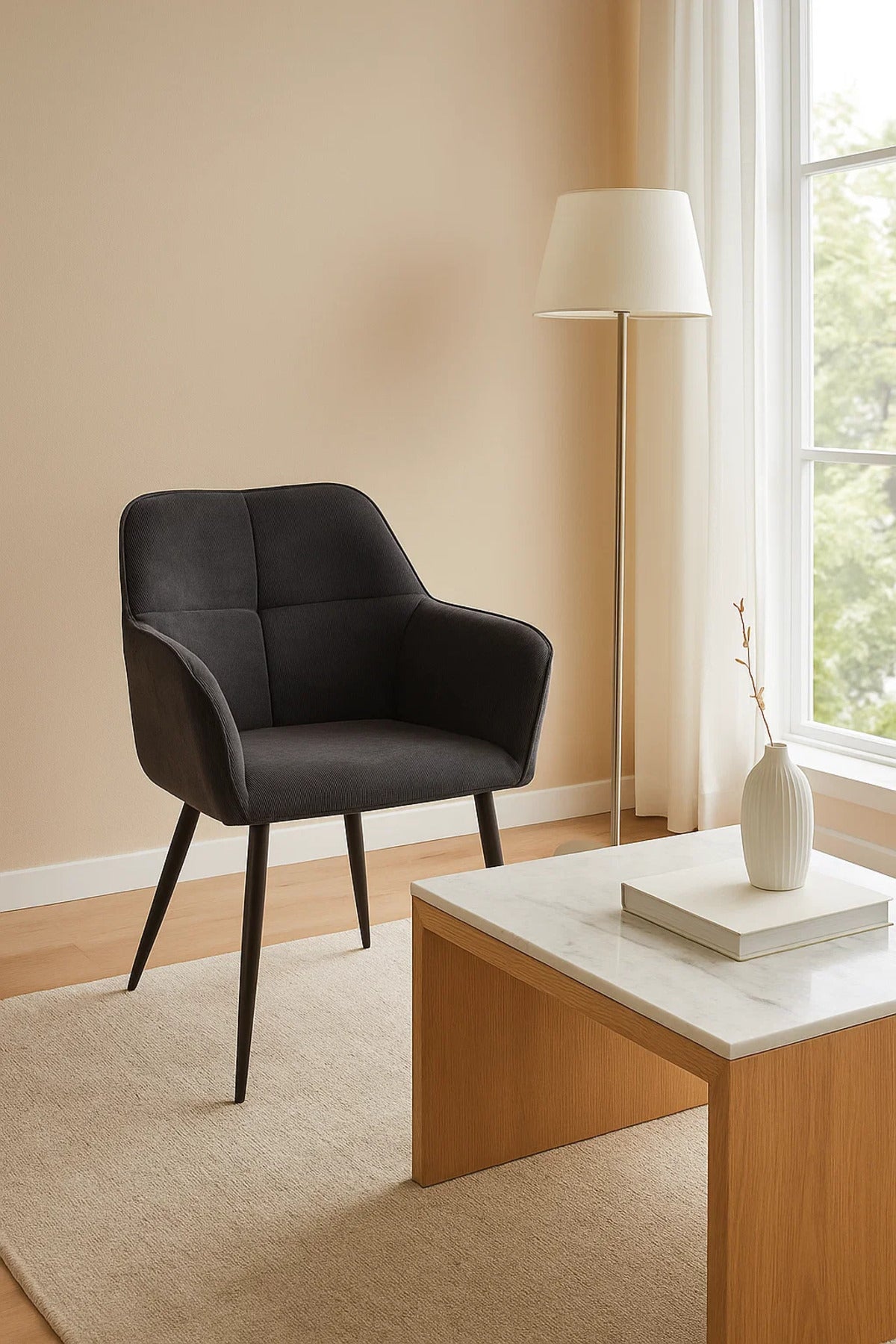 Black Fabric Armchair, Modern Accent Chair for Living Room, Office Cabin, Bedroom & Waiting Room