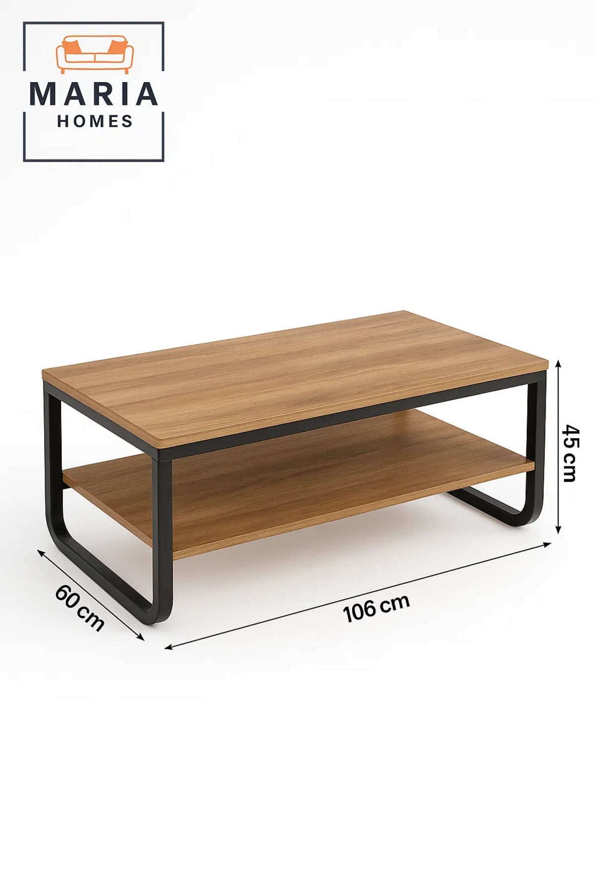 Modern Wooden Center Table 106x60x45cm Ð Coffee Table Shelf & Black Metal Frame