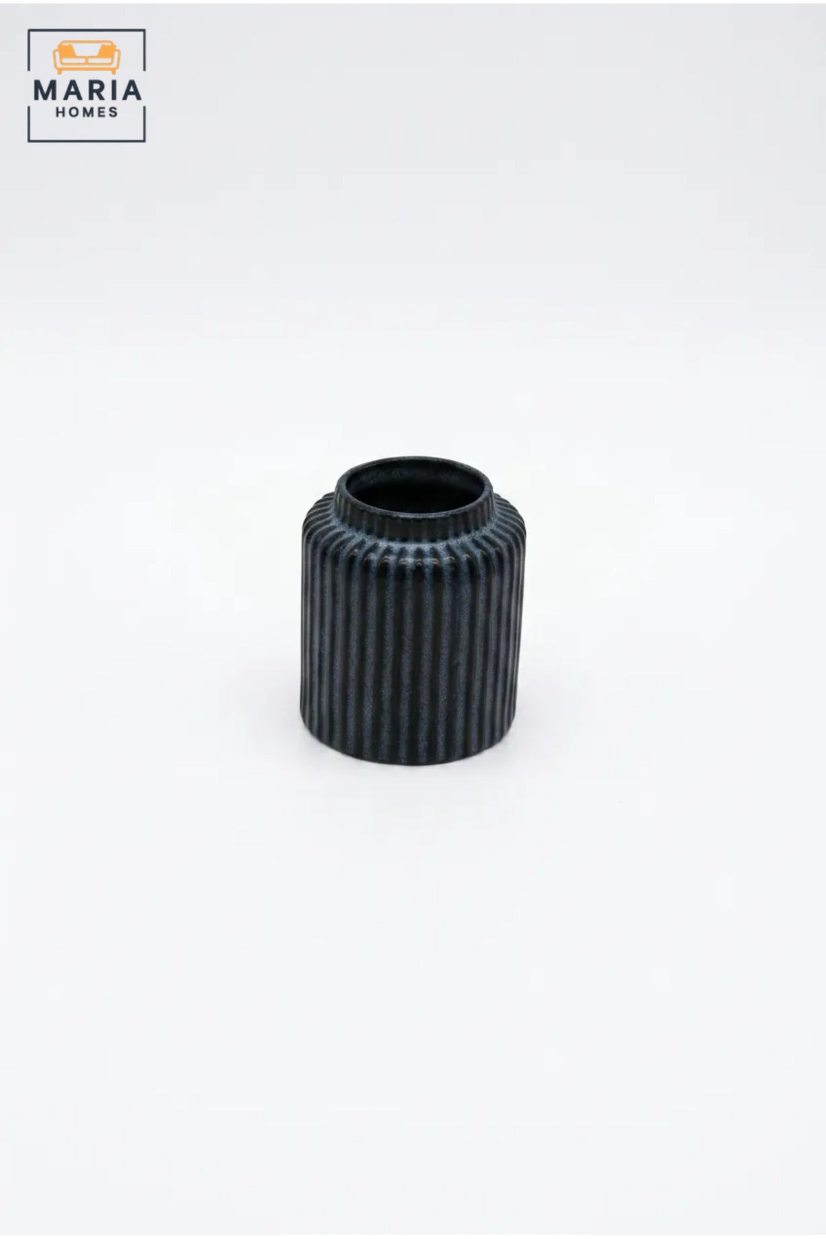 Blue Ribbed Decorative Vase, Modern Cylindrical Flower Holder with Wide Opening for Dried Flowers, Living Room, Bedroom, Office, Shelf and Table Décor