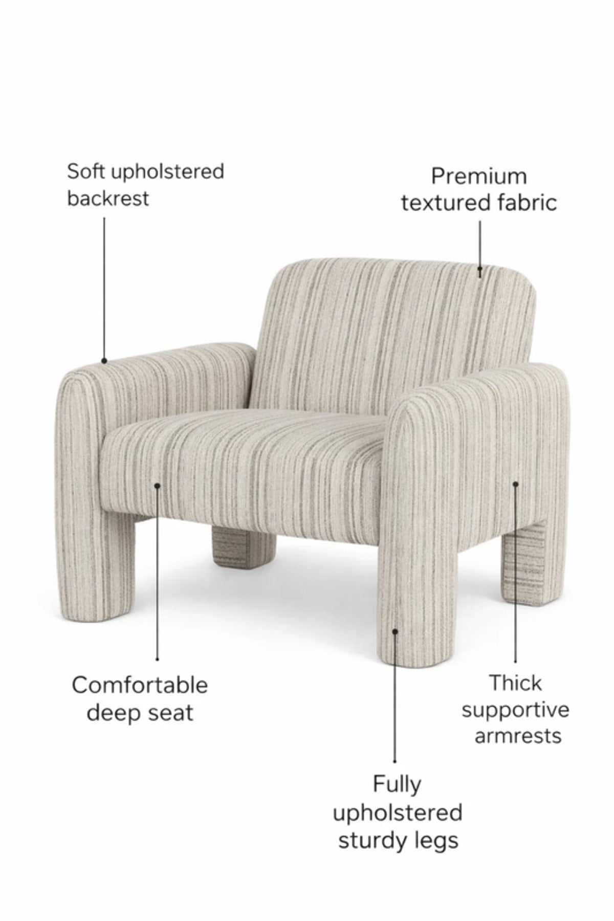 Modern Beige Fabric Accent Armchair Comfortable Upholstered Living Room Chair