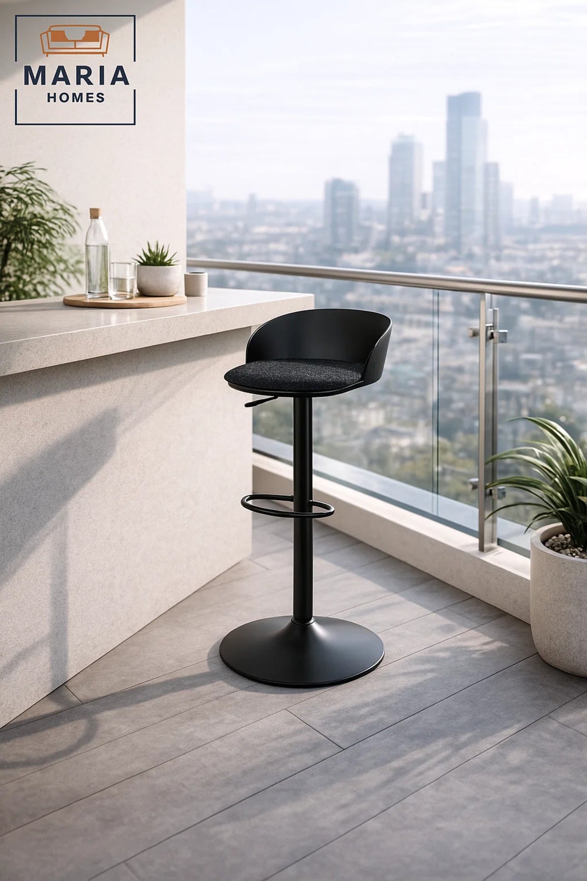 Modern Adjustable Bar Stool Black High Chair with Footrest