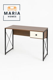 Compact Industrial Desk with Metal Frame and Single White Drawer