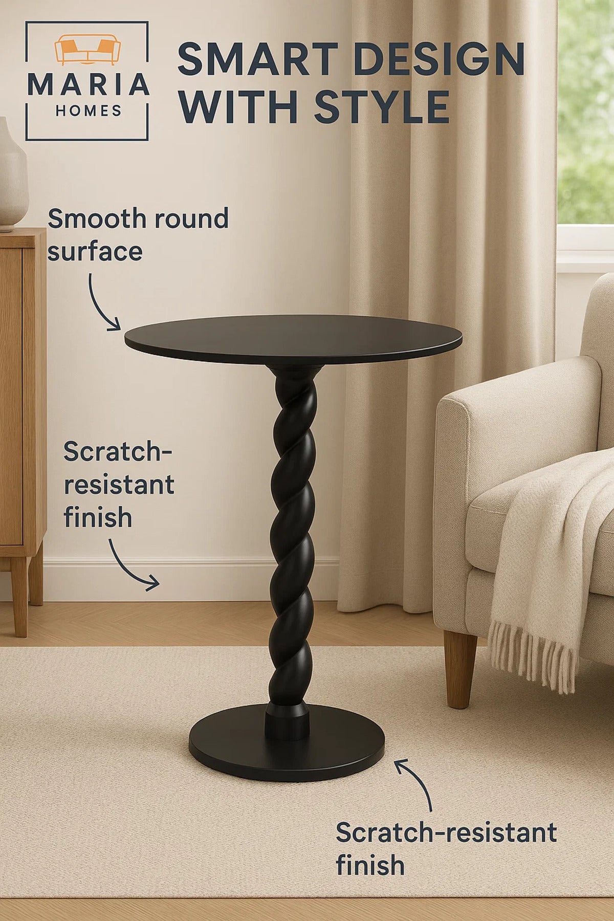 Spiral-Leg Side Table Ð Matte Black Finish
