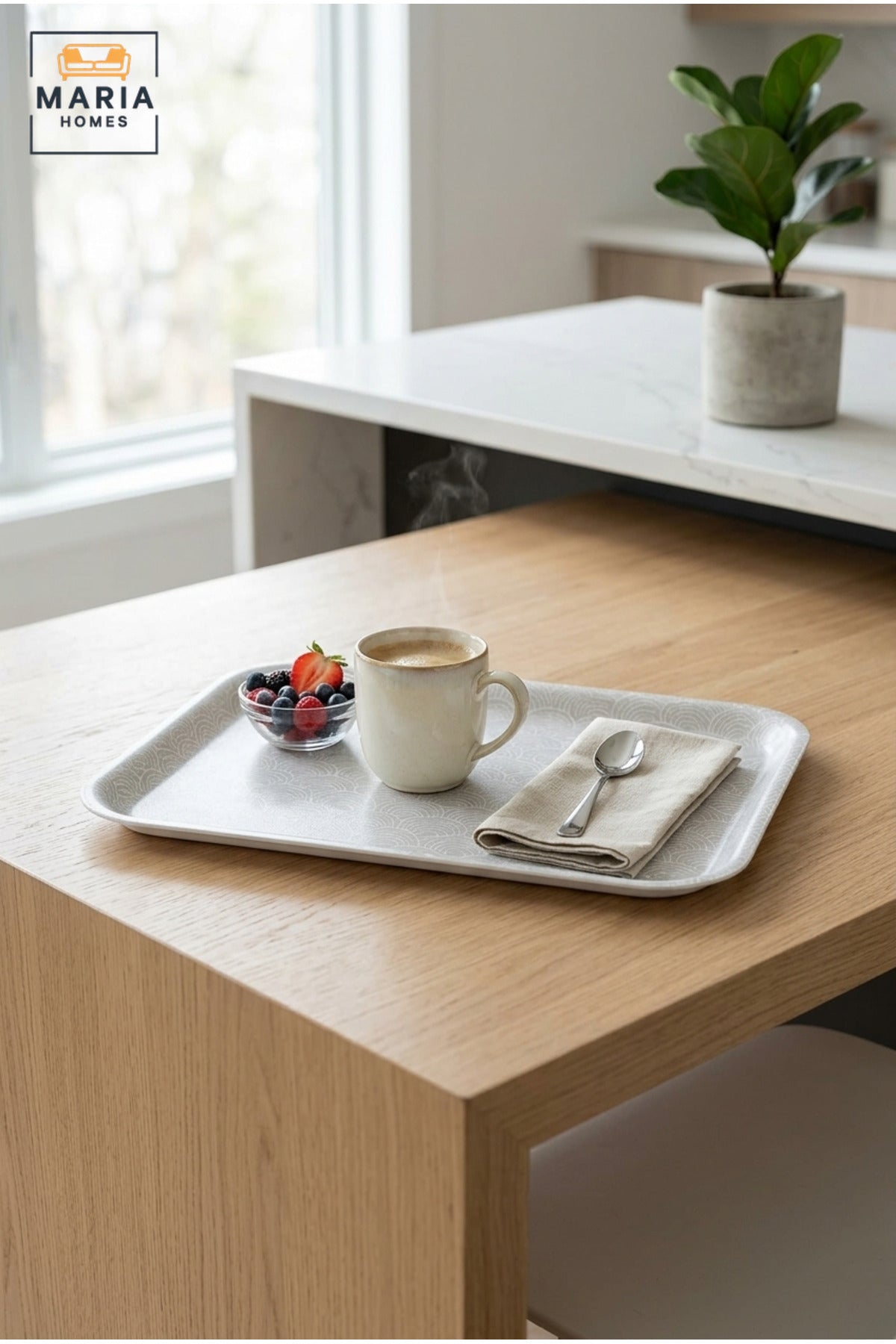 Rectangular Serving Tray with Geometric Pattern, Raised Edges and Rounded Corners, Multipurpose Food Tray for Kitchen, Dining, Café and Restaurant