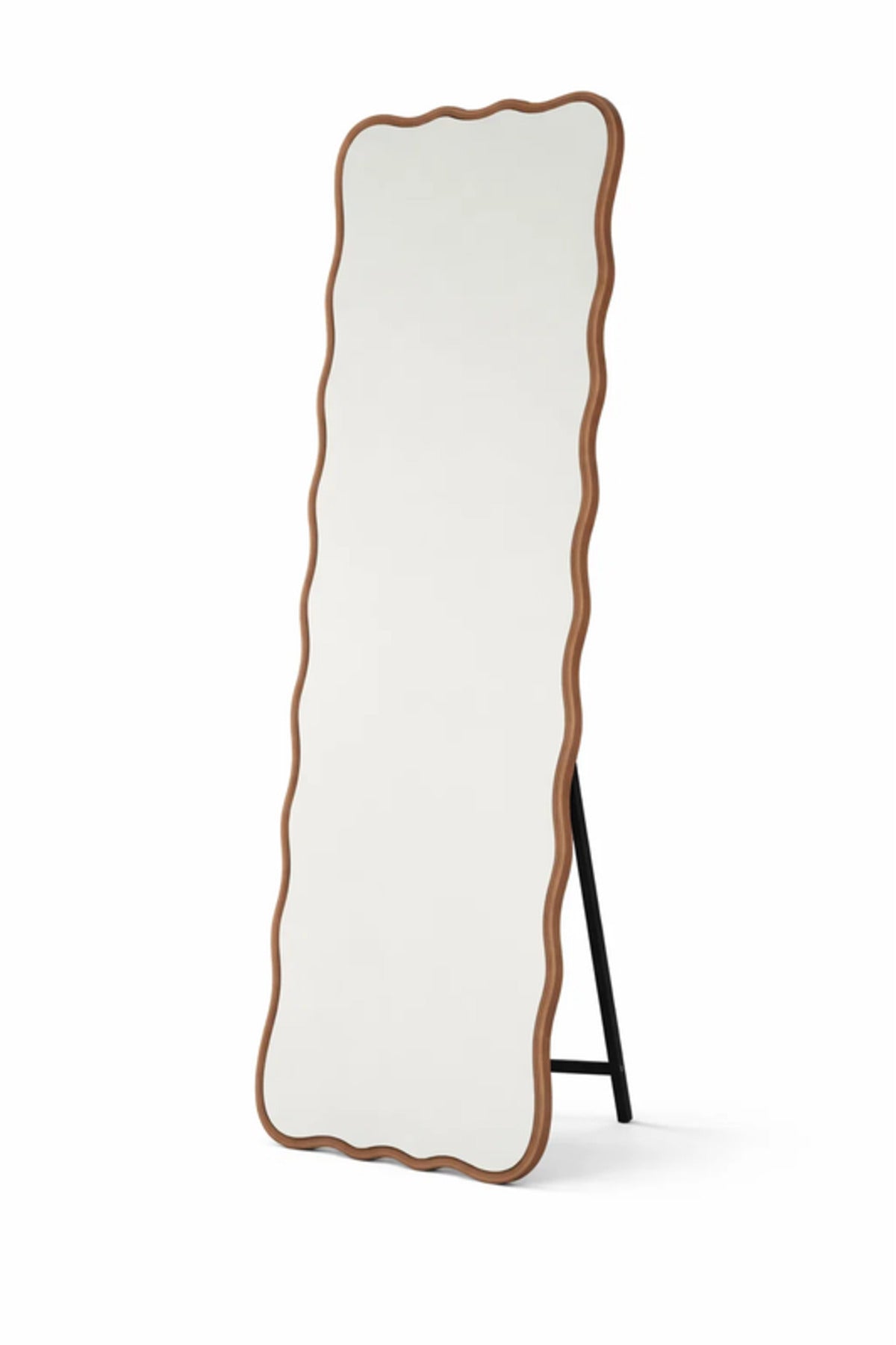 Wavy Wood Frame Floor Mirror Full Length Standing Mirror for Bedroom