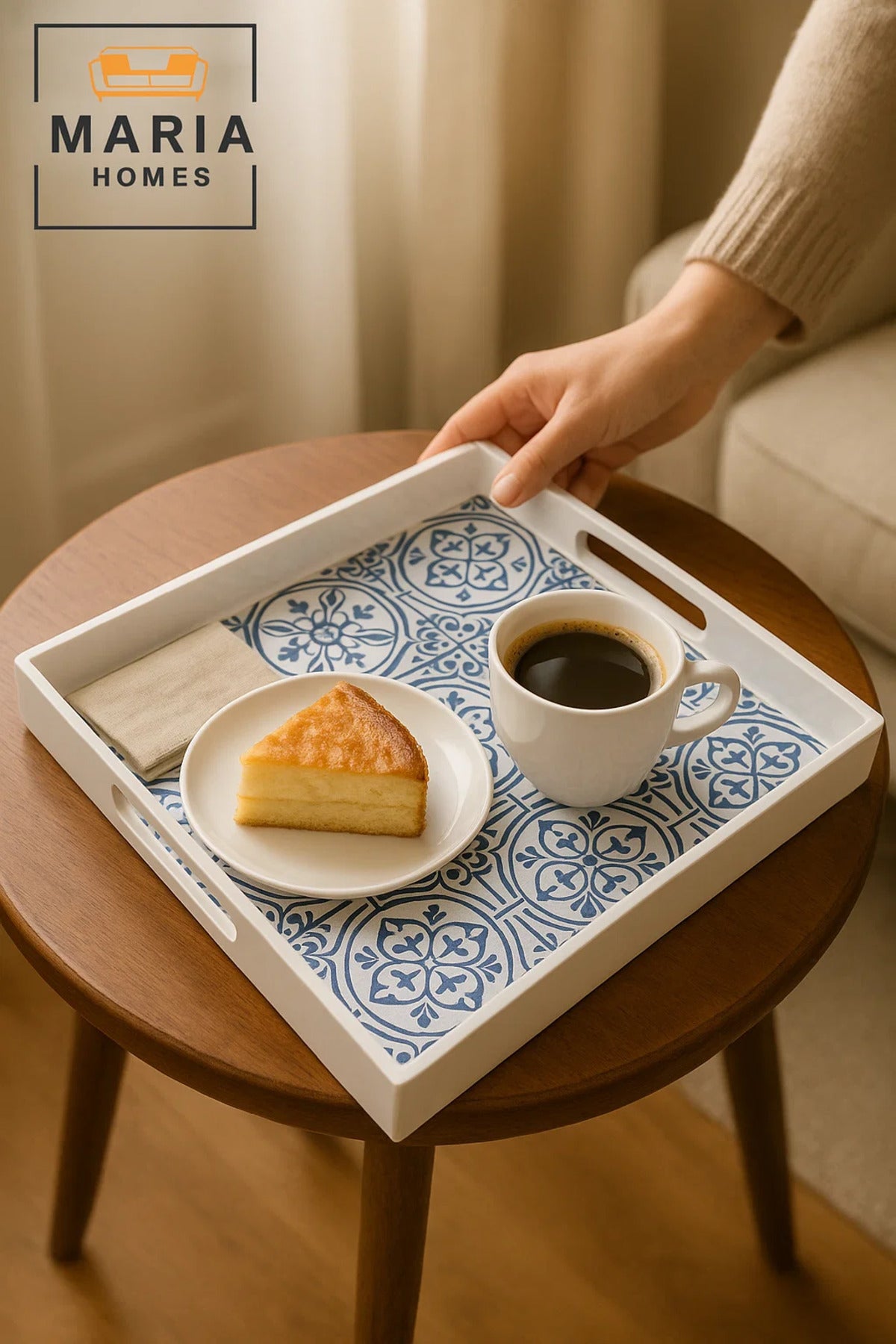 Square Plastic Serving Tray with Modern Geometric Print √ê White Frame, size 35*35 cm