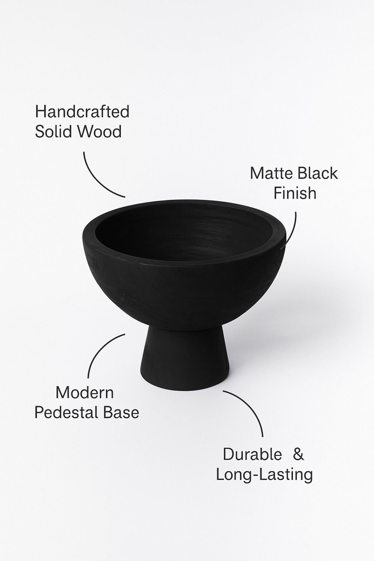 Black Wooden Pedestal Bowl Ð Modern Decorative Serving & Display Centerpiece