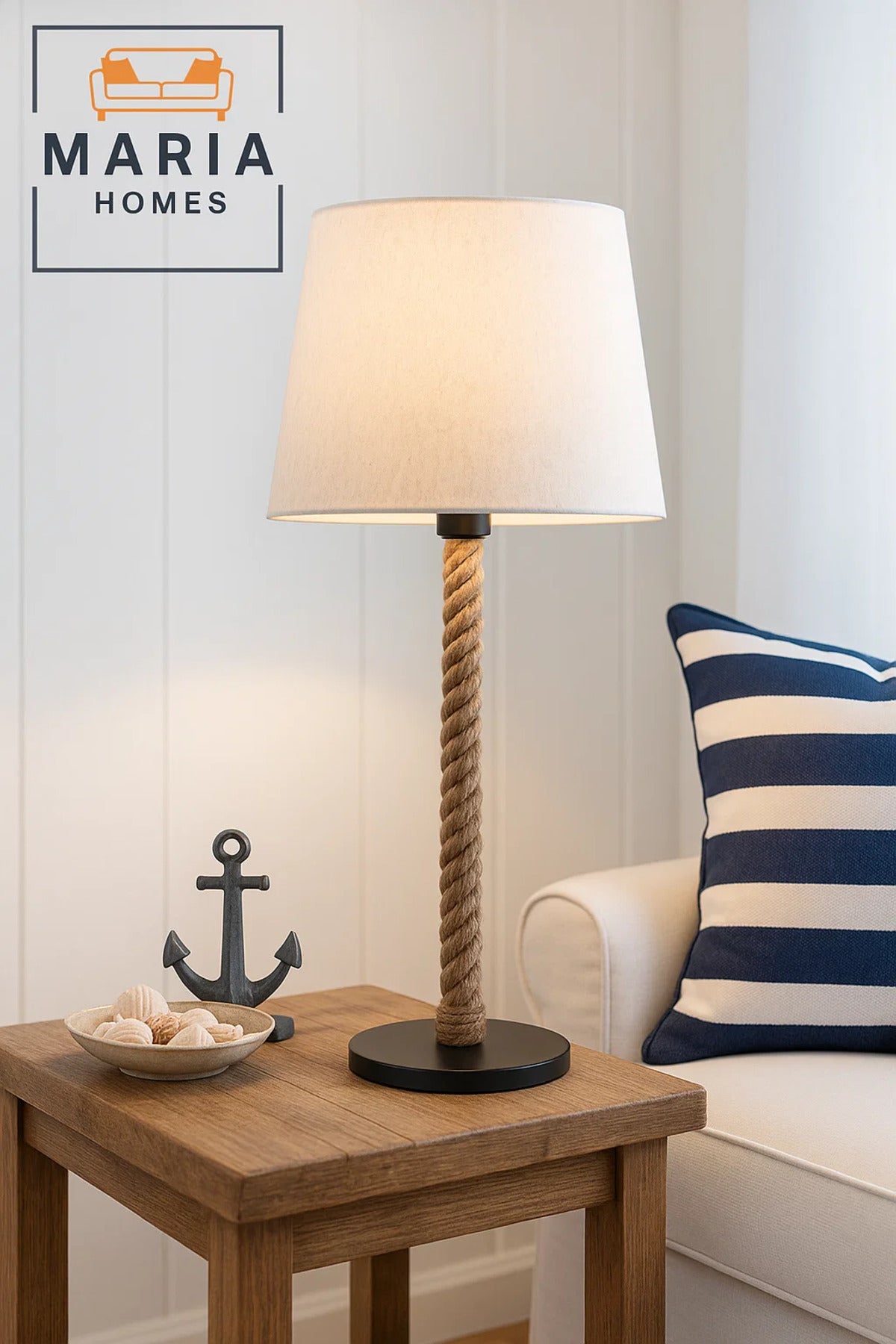 Rustic Table Lamp with Rope-Wrapped Stand