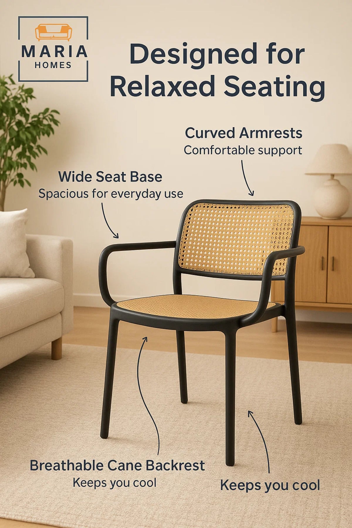 Rattan-Style Armchair with Black Frame