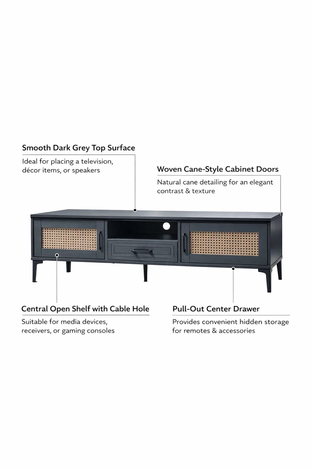 Dark Grey TV Stand √ê 140x40x46 cm Modern Plasma Table with Cabinets & Drawer