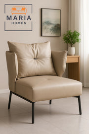 Beige Faux Leather Lounge Chair Ð Modern Accent Seating with Pillow Backrest and Metal Legs