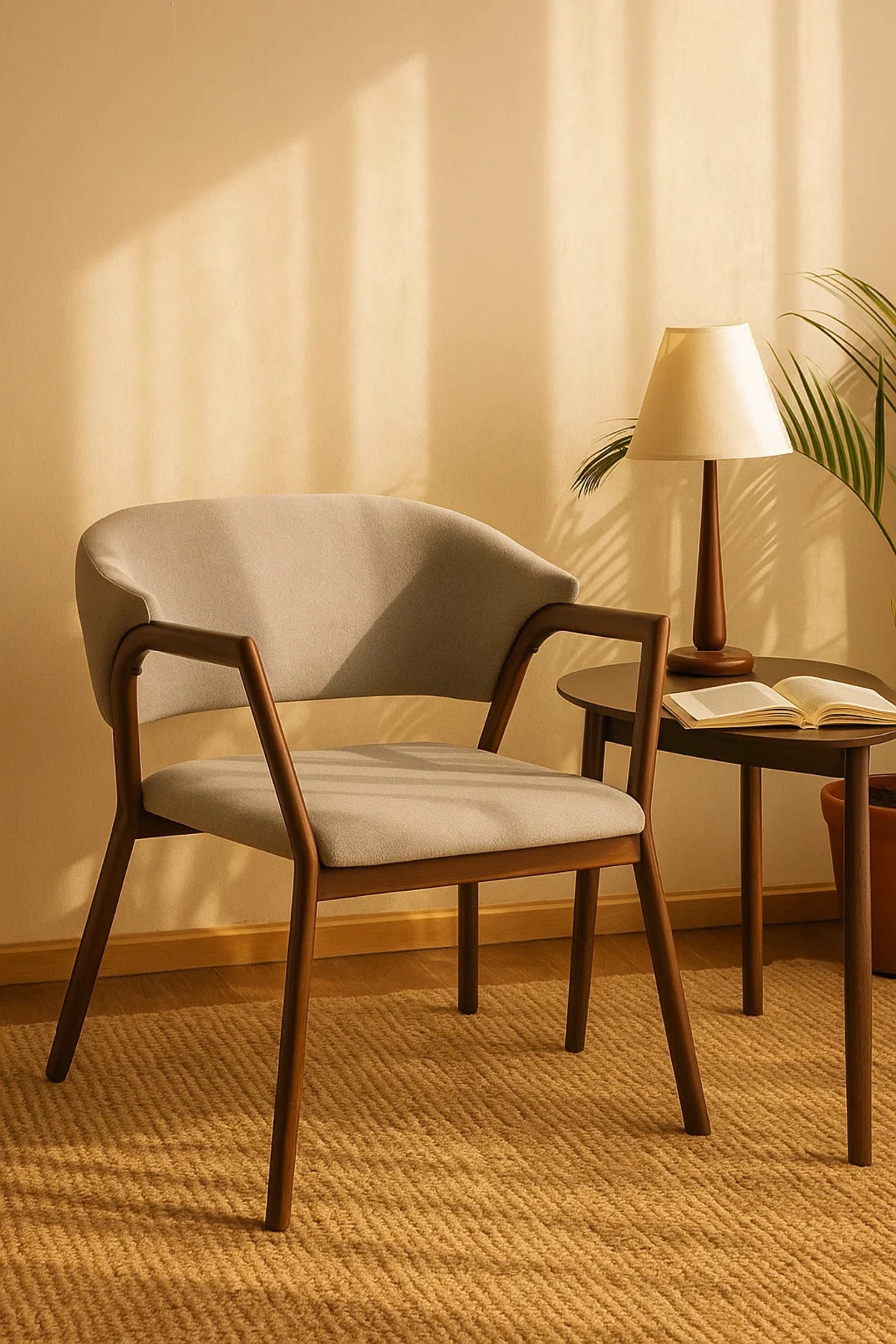 Modern Grey Upholstered Dining Chair with Wooden Legs √ê Comfortable Accent Chair for Home Office