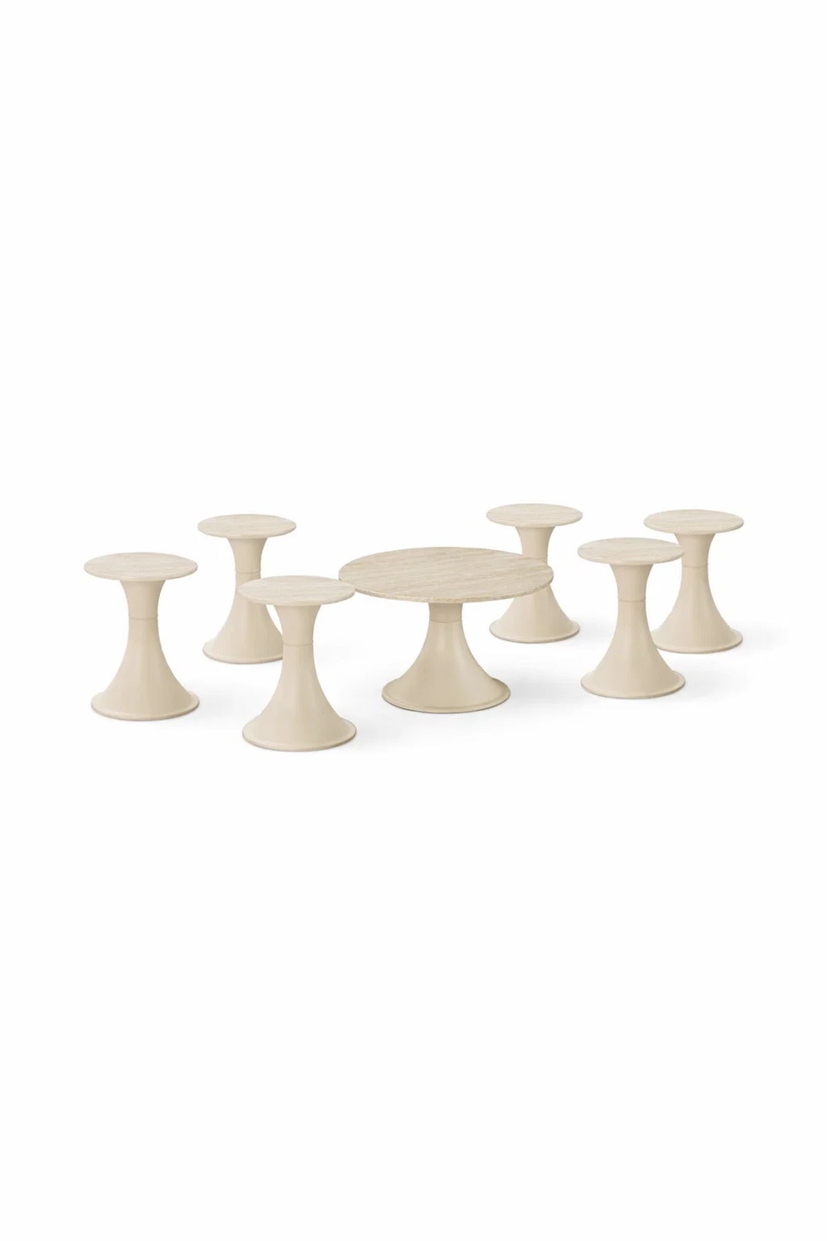 Modern Beige Round Coffee Table Set 1+6 7 Piece Cone Base Living Room Set