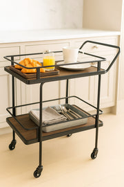 Modern Brown Metal Serving Trolley Ð 2-Tier Bar Cart with Wheels 83_40_80 cm