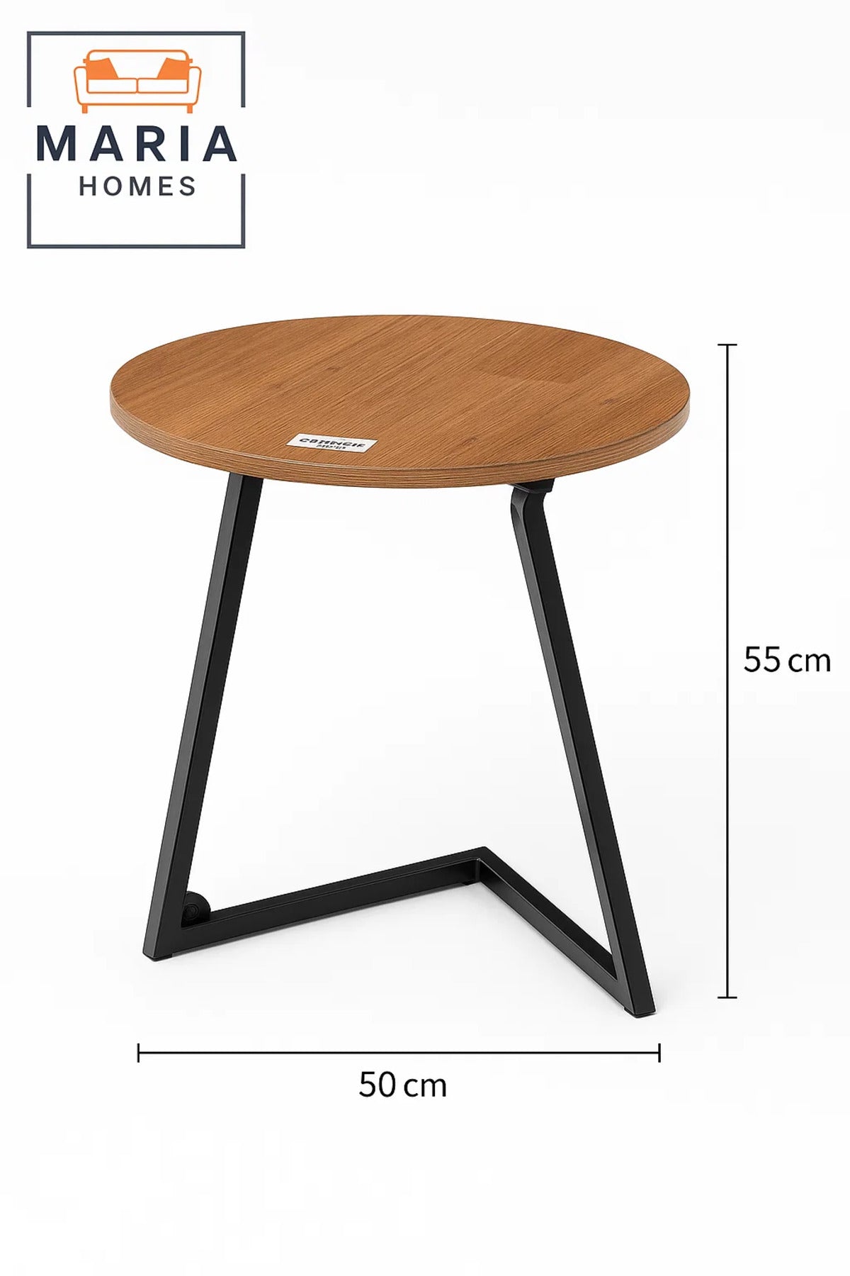 Retro Wooden Side Table with Gold Edge and Tri-Toned Legs