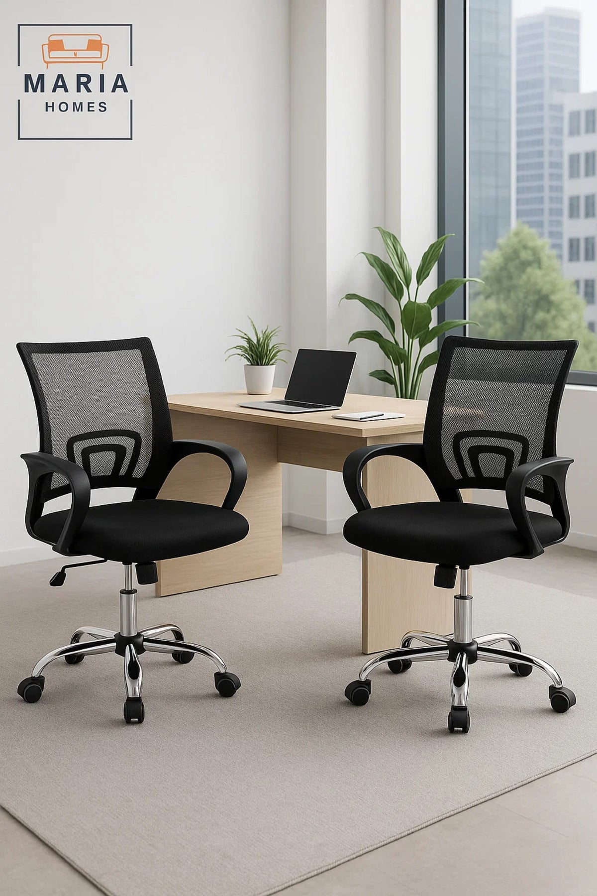 Black Mesh Office Chair with Curved Armrests and Adjustable Height Ð Lightweight & Breathable Design