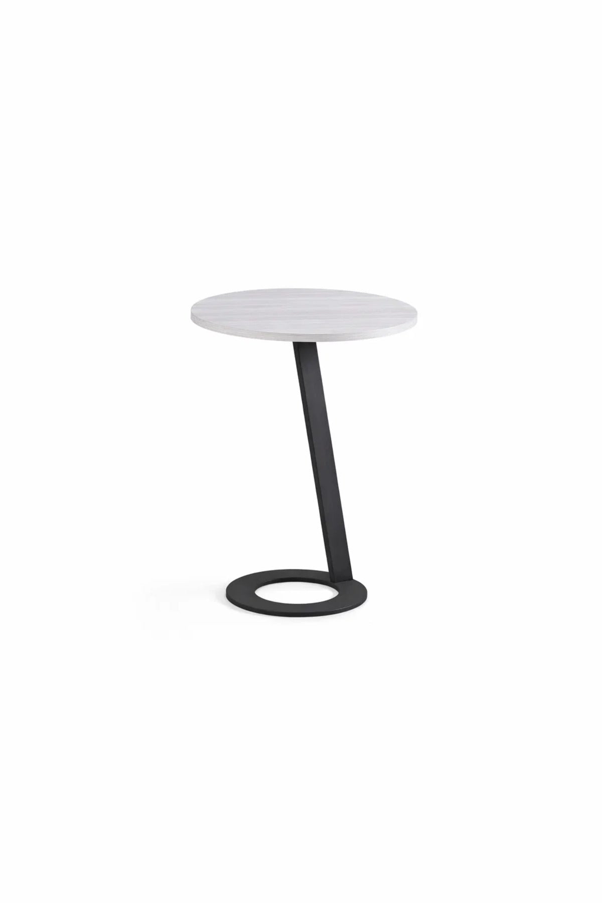Light Grey Round Side Table 45_45_60 CM Wooden Top with Black Metal Base light grey